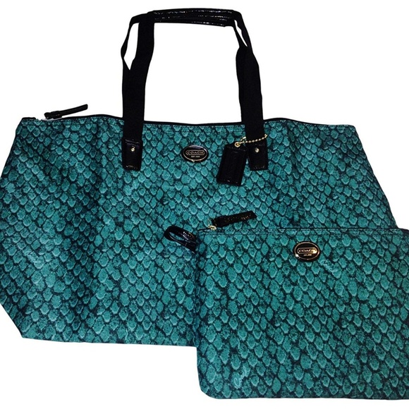 NWT Coach Weekender Green Snake Getaway Travel 2pc - Picture 4 of 4